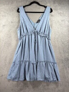 Lulus Blue Swiss Dot Tiered Mini Dress Sleeveless V-Neck Women Size XL